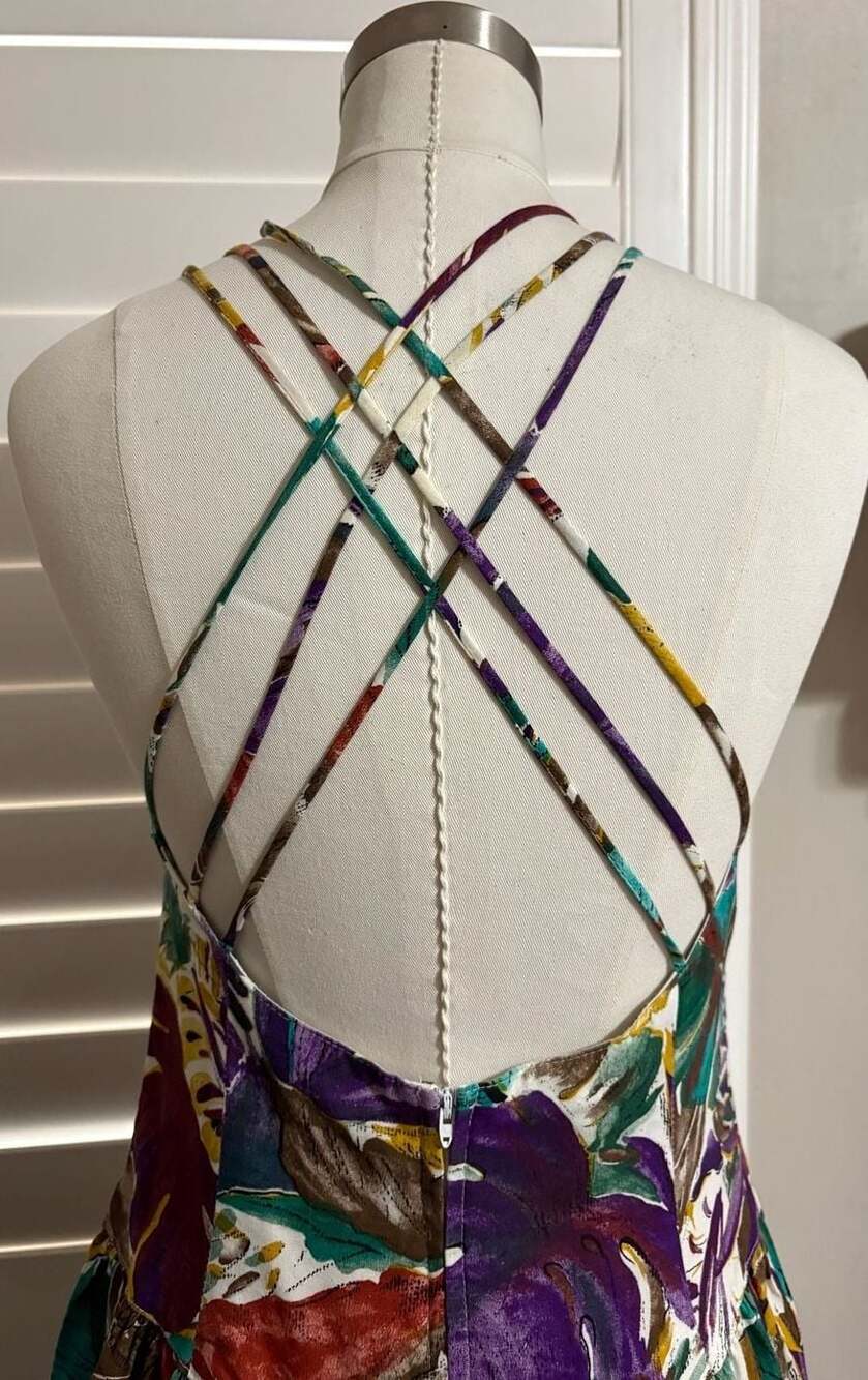 Vintage Geary Roark Kamisato Tropical Floral Print Cotton Maxi Dress Size 14 - Picture 2 of 9